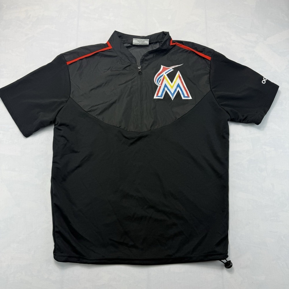 Miami Marlins Quarter Zip Pullover Mens Medium Black MLB Short Sleeve